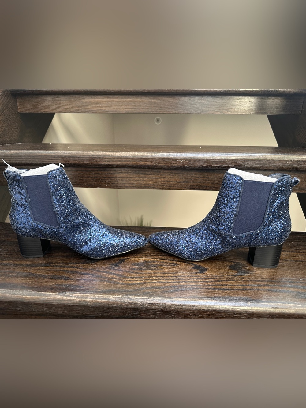 Women's Sparkle Pointed Toe Ankle Boots - Blue Glitter